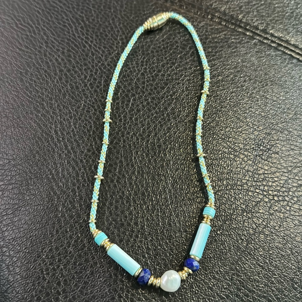 Kendra Scott Turquoise Blue Beaded Necklace with Gold Accents